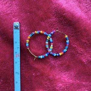 New handmade Rainbow seed bead hoop earrings
